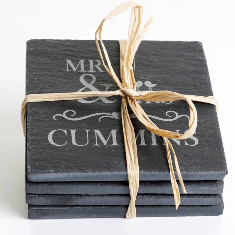 Slate Coasters - Mr & Mrs (Set of 4)