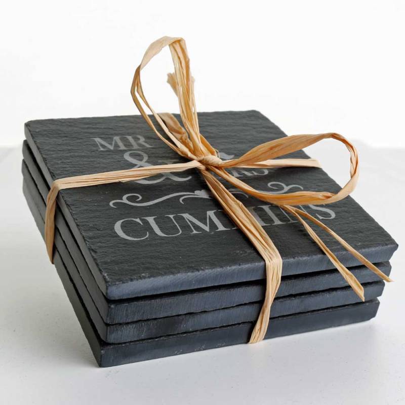 Slate Coasters - Mr & Mrs (Set of 4)