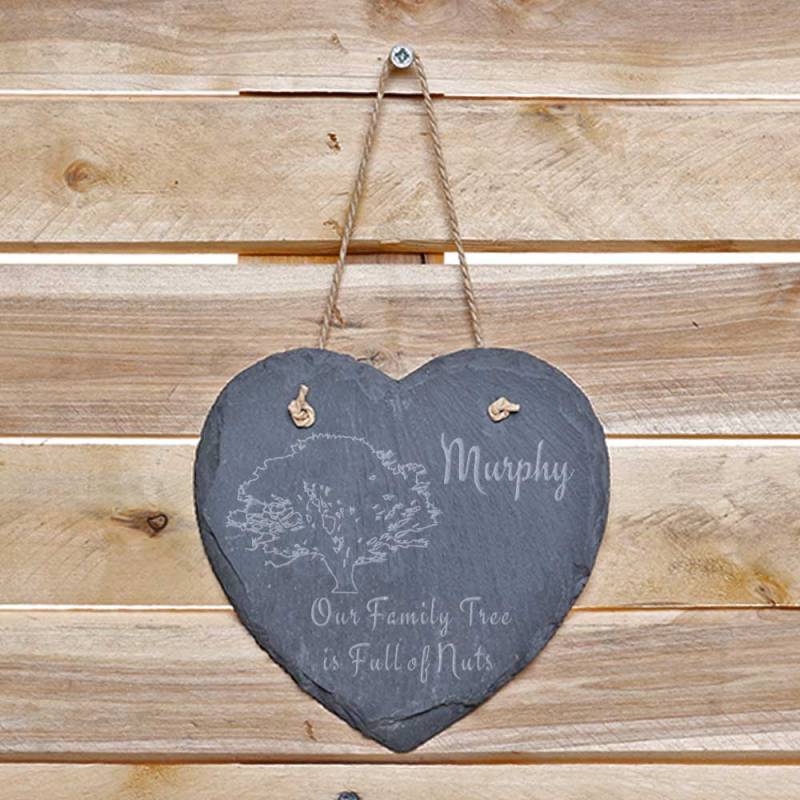 Family Home - Personalised Hanging Slate Love Heart