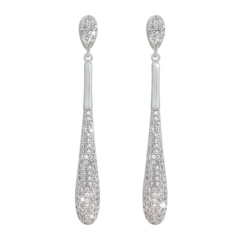 Silver Drop Earrings Pave Set