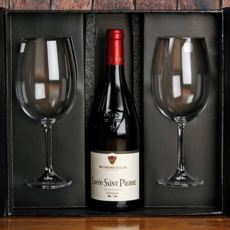 Set of 2 Red Wine Glasses with Wine in Gift Box from Tipperary Crystal