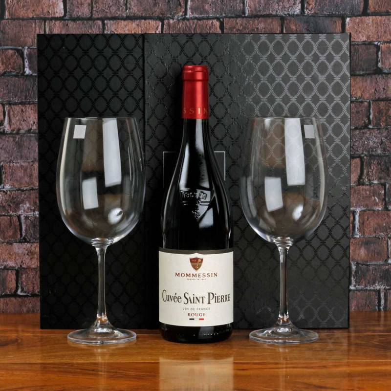 Set of 2 Red Wine Glasses with Wine in Gift Box from Tipperary Crystal