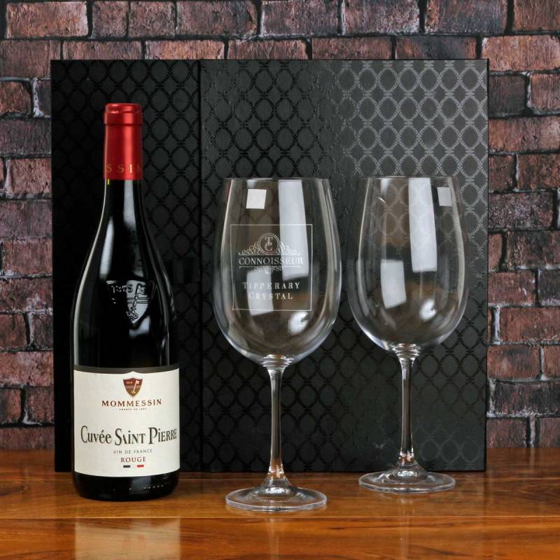 Set of 2 Red Wine Glasses with Wine in Gift Box from Tipperary Crystal