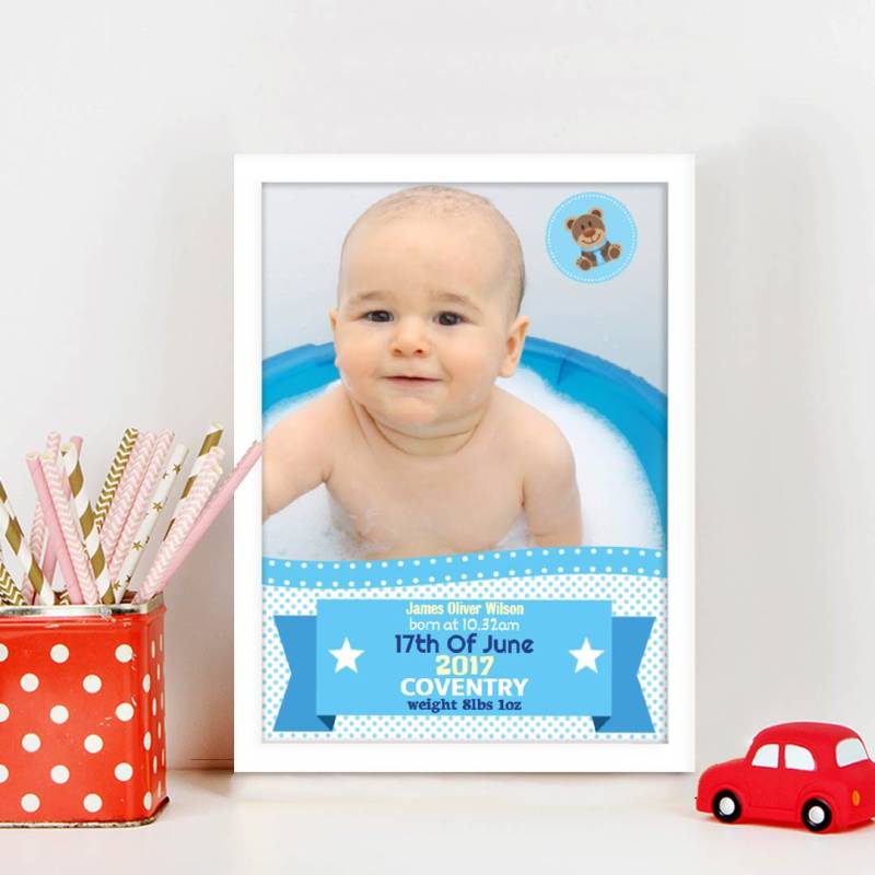 New Baby Boy Banner & Photo Personalised Poster