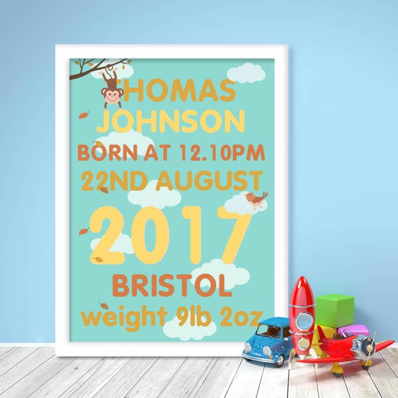 New Born Boy Cute Cloud Personalised Poster