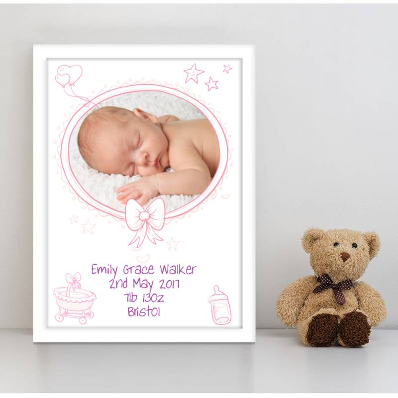 Any Photo Bow Pink Baby Personalised Poster