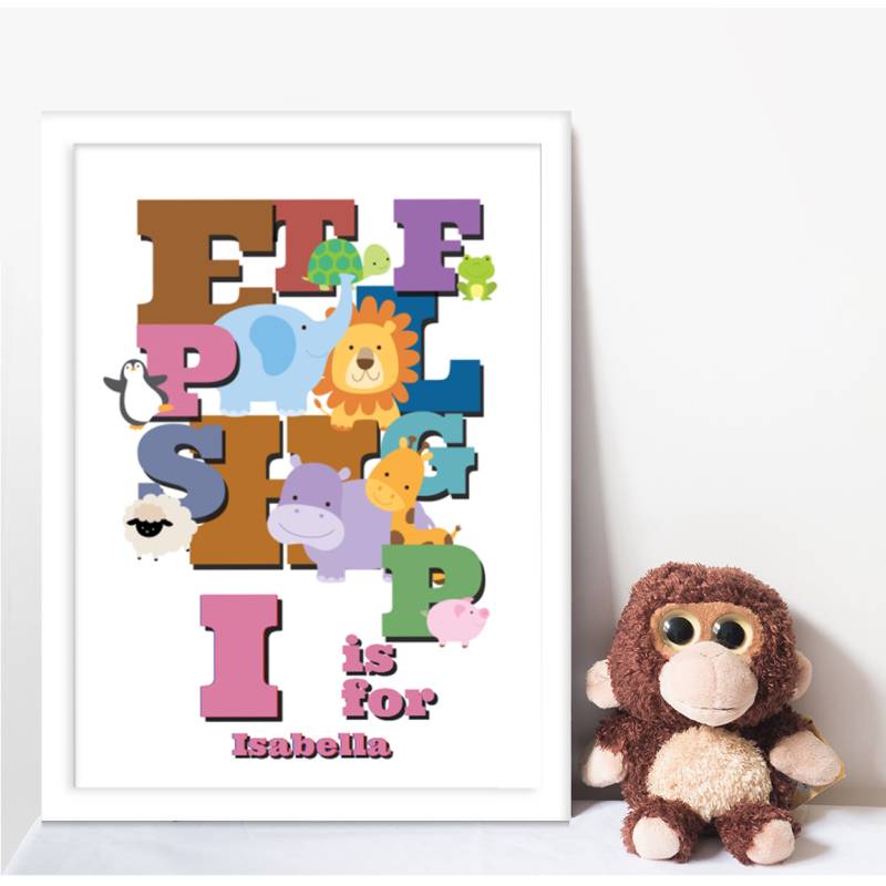 Animal Alphabet Girl Personalised Poster