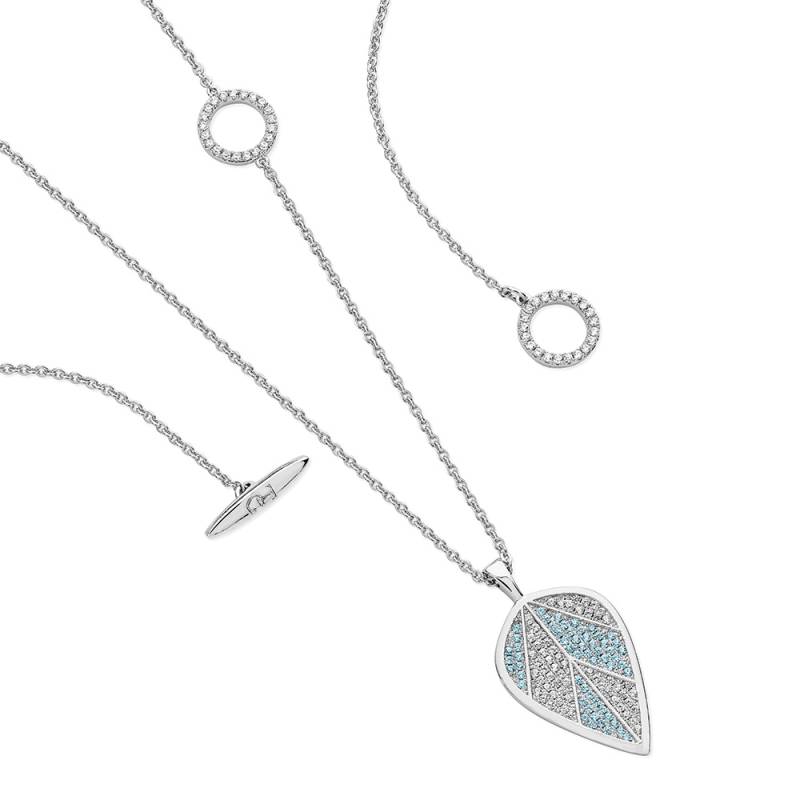 Long Silver Blue Leaf Pendant