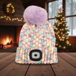 Kids Knitted Rechargeable LED Light Up Torch Hat - Pink