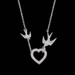 Tipperary Crystal Heart & Swallows Silver Pendant