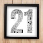 21st Birthday Word Cloud Box Frame