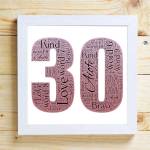 30th Birthday Word Cloud Box Frame