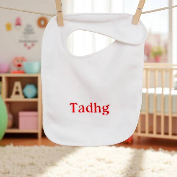 White Baby Bib - Embroidered