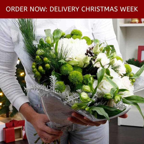 Christmas Snow Fresh Flowers Bouquet - Shipped from Thurs DEC 18th