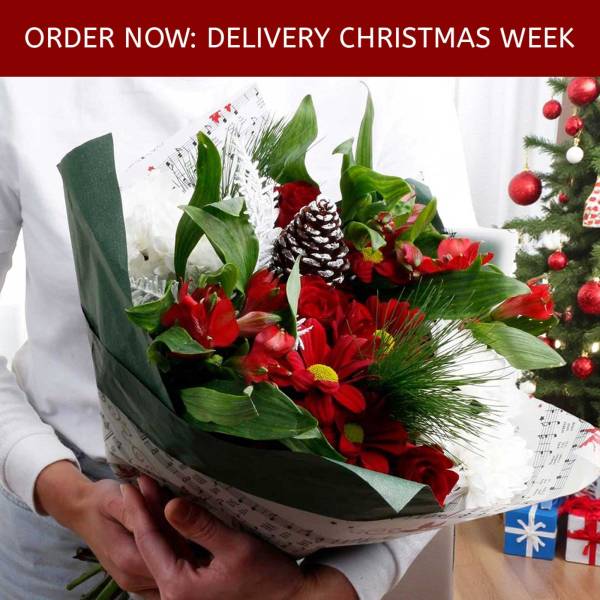 The Luscious Red Fresh Flowers Christmas Bouquet - Shipped from Thurs DEC 18th