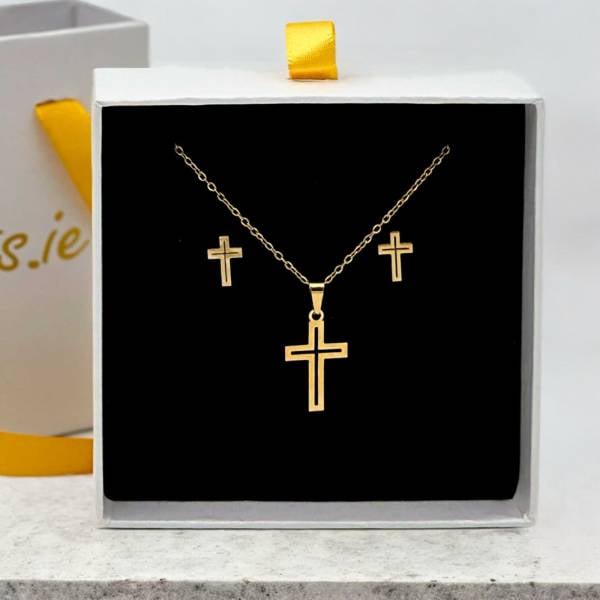 Gold Cross & Earrings