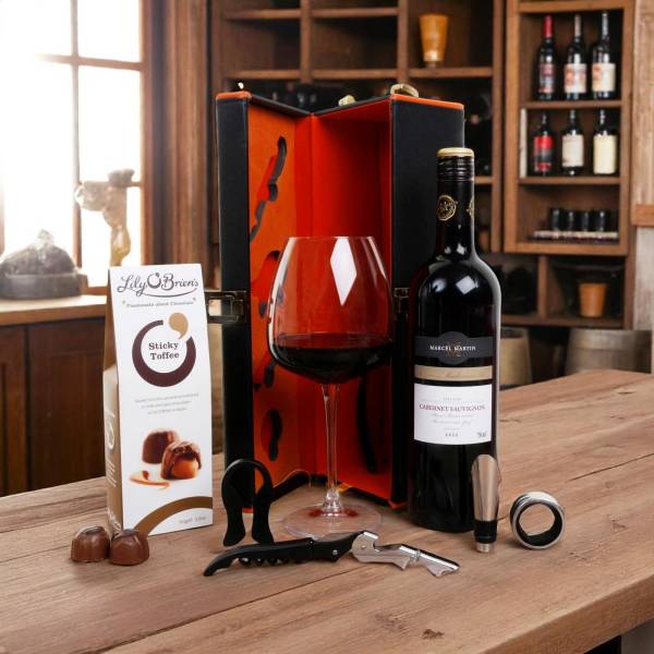 French Wine & Irish Chocs in Leather Case