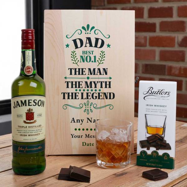 The Man, the Myth, The Legend - Whiskey Gift Set in Personalised Wooden Box
