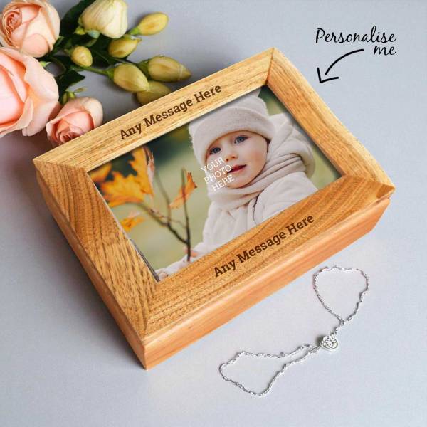 Personalised Wooden Jewellery Box with Photo Frame Lid