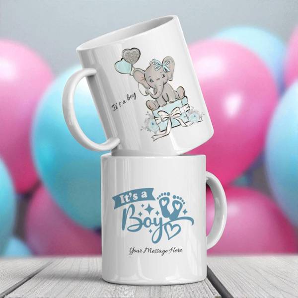 It's a Boy, Baby Reveal, Elephant Design - Personalised Mug