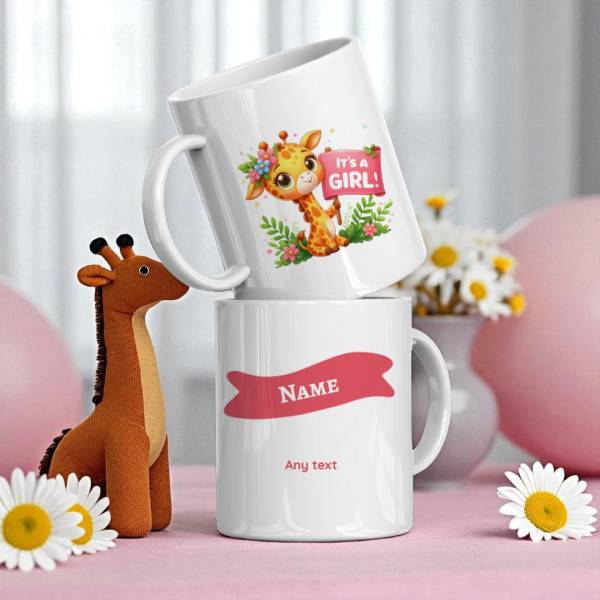 It's a Girl Baby Giraffe Design - Personalised Mug