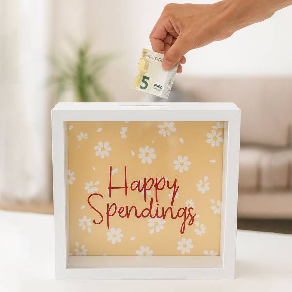 Wooden Saving Box - Happy Spendings