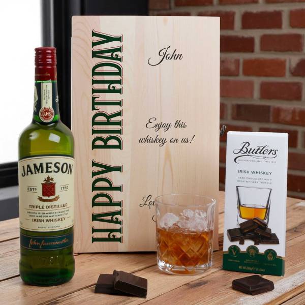 Happy Birthday - Whiskey Gift Set in Personalised Wooden Box