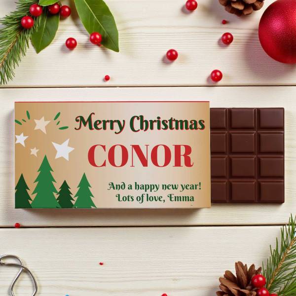 Merry Christmas Trees Personalised Chocolate Bar 90g