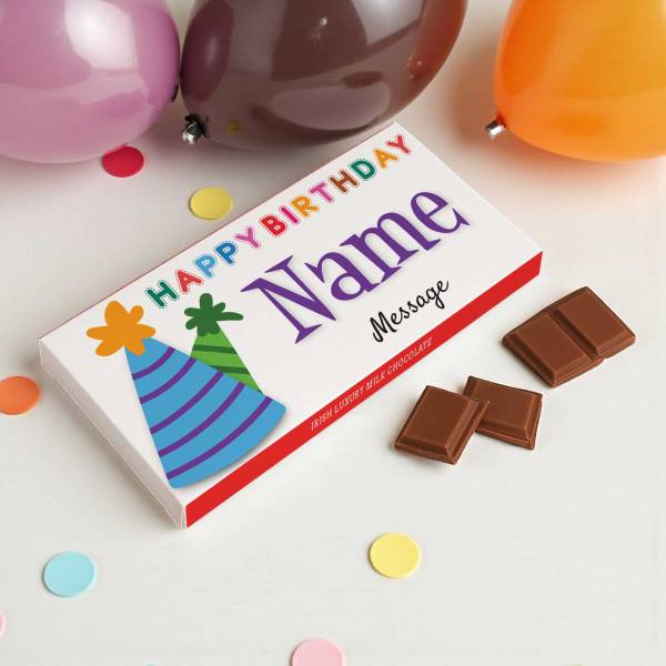 Happy Birthday Hats Personalised Chocolate Bar 90g