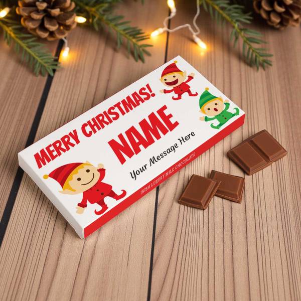 Merry Christmas Elf Personalised Chocolate Bar 90g