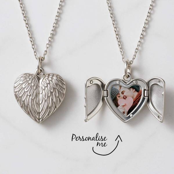 Personalised Angel Wings Heart Locket Necklace