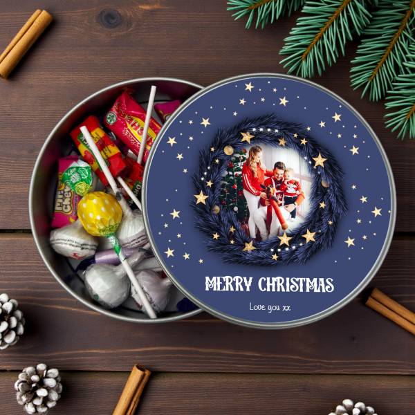 Christmas Personalised Round Sweets Tin
