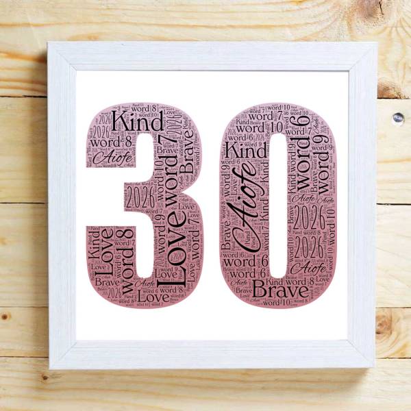 30th Birthday Word Cloud Box Frame