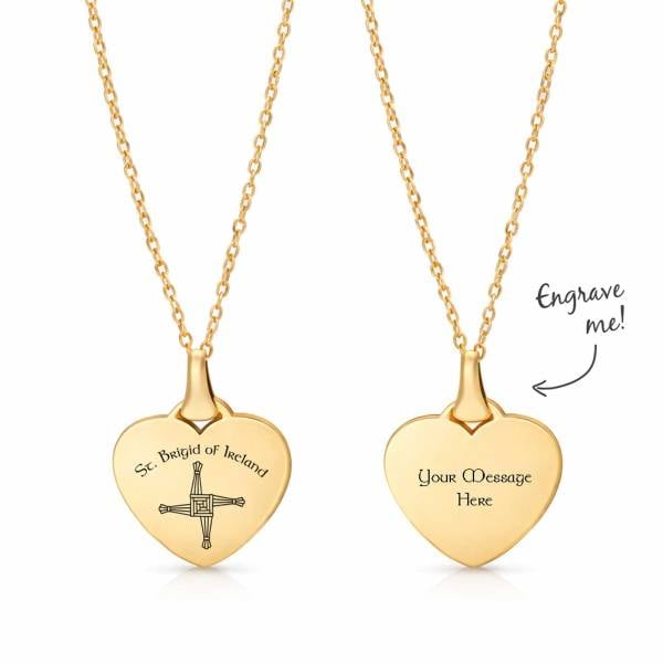 Personalised St. Brigid Cross Heart Pendant Engraved Necklace