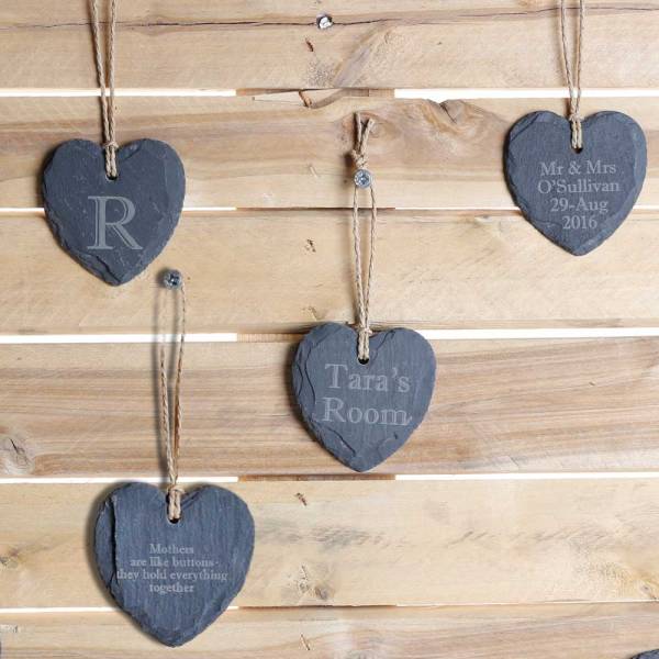 Hanging Slate Love Hearts - Personalised Set of 4