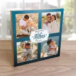 Any 4 Photos Happy Father's Day Blue - Wooden Photo Blocks