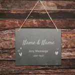 Any Text and Love Hearts - Personalised Large Hanging Slate