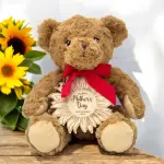 Happy Mother's Day - Wooden Sunflower Plaque Personalised Teddy Bear