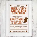 Ireland's Greatest Mother Personalised Poster