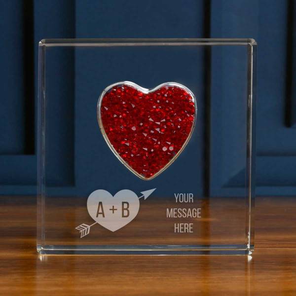 Diamante Heart Paperweight Engraved Initials and Message