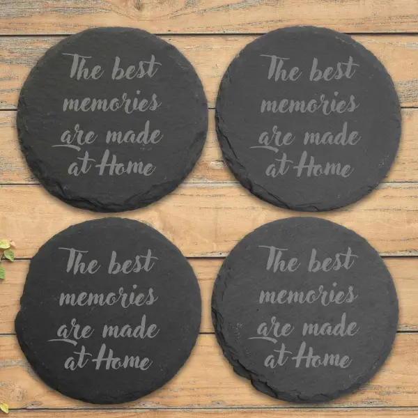Round Slate Coasters - Any Text (Set of 4)