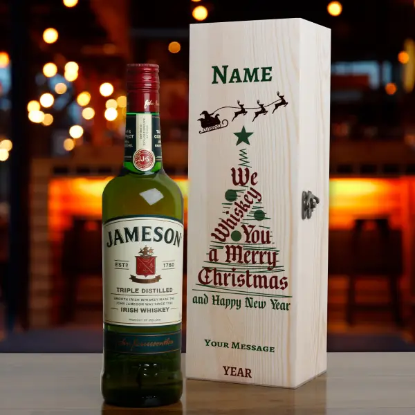We Whiskey You a Merry Christmas - Personalised Whiskey Wooden Box