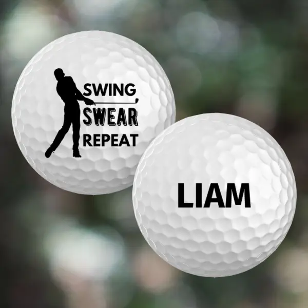 Swing, Swear, Repeat - Personalised Golf Ball - Set of 3 Balls