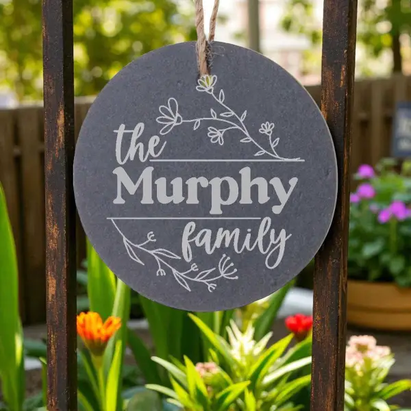 Personalised Round Slate Hanging Sign 12x12cm