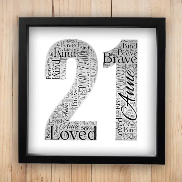 21st Birthday Word Cloud Box Frame
