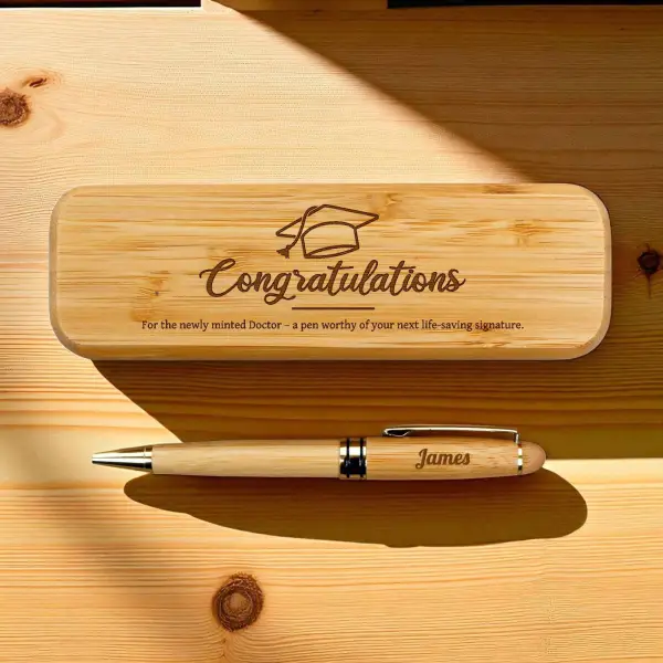 Engraved Bamboo Single Pen Set