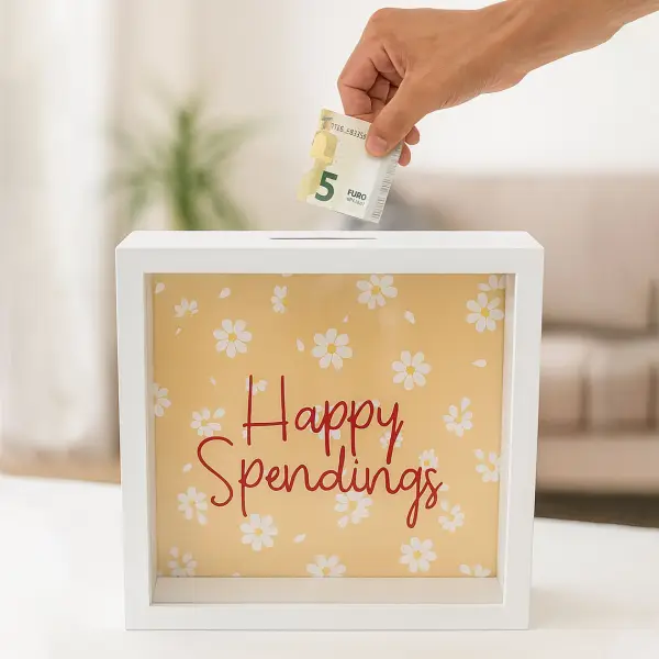 Wooden Saving Box - Happy Spendings