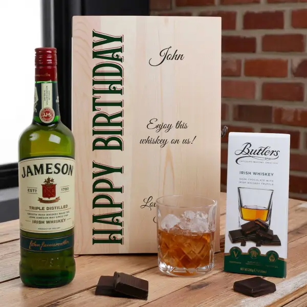 Happy Birthday - Whiskey Gift Set in Personalised Wooden Box