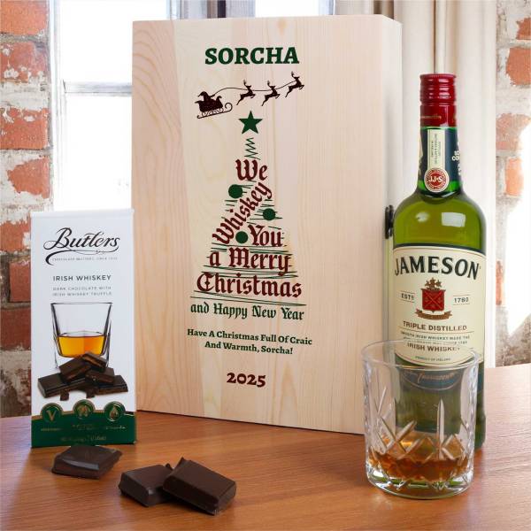 We Whiskey You a Merry Christmas - Whiskey Gift Set in Personalised Wooden Box