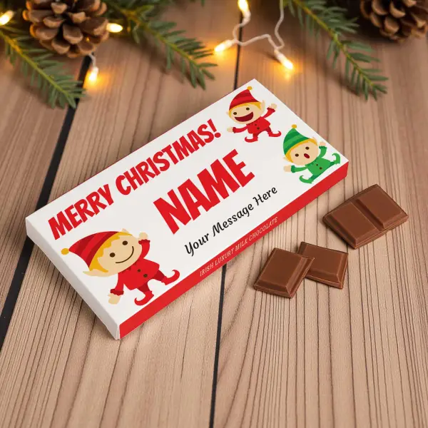 Merry Christmas Elf Personalised Chocolate Bar 90g